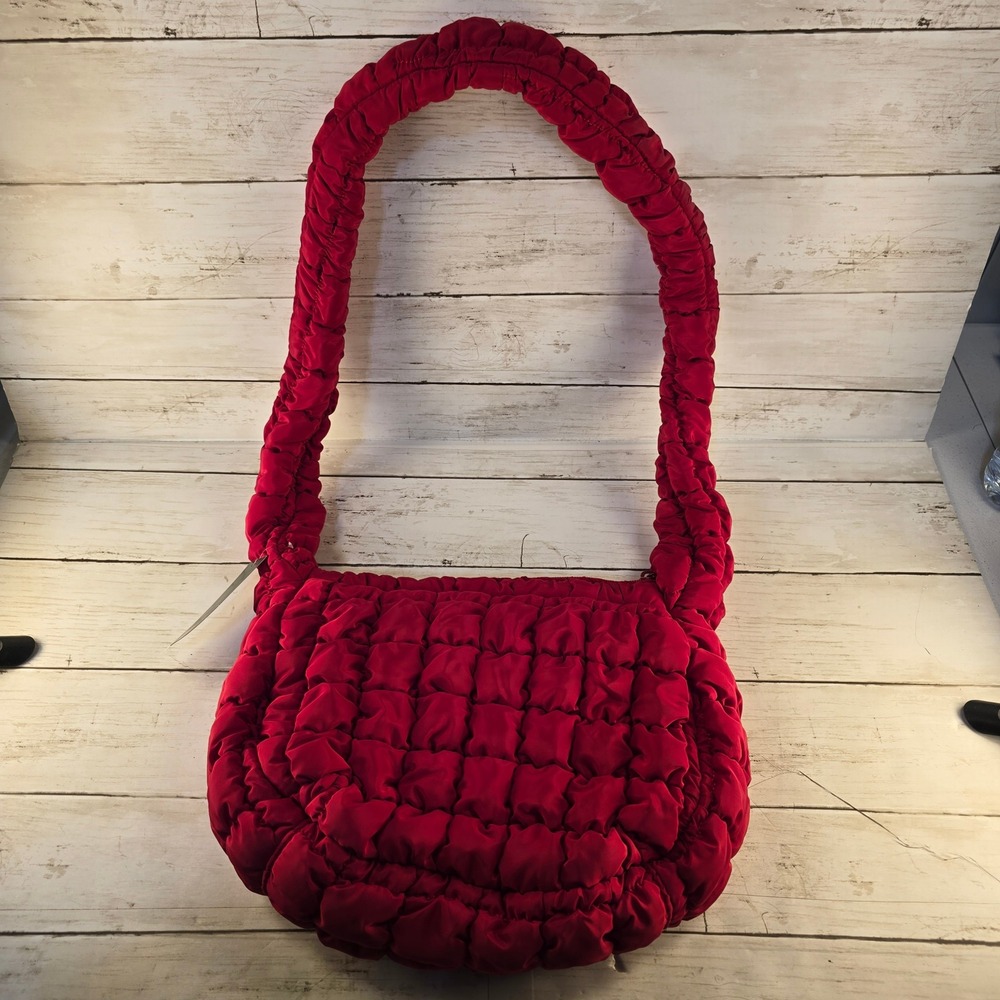 NWT Wild Fable Red Quilted Puffer Shoulder Bag Recycled Polyester Bubble Texture
